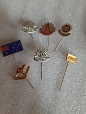 collection of old pins - ALCO, Legacy, Maitland RSL, Australia flag & kangaroo