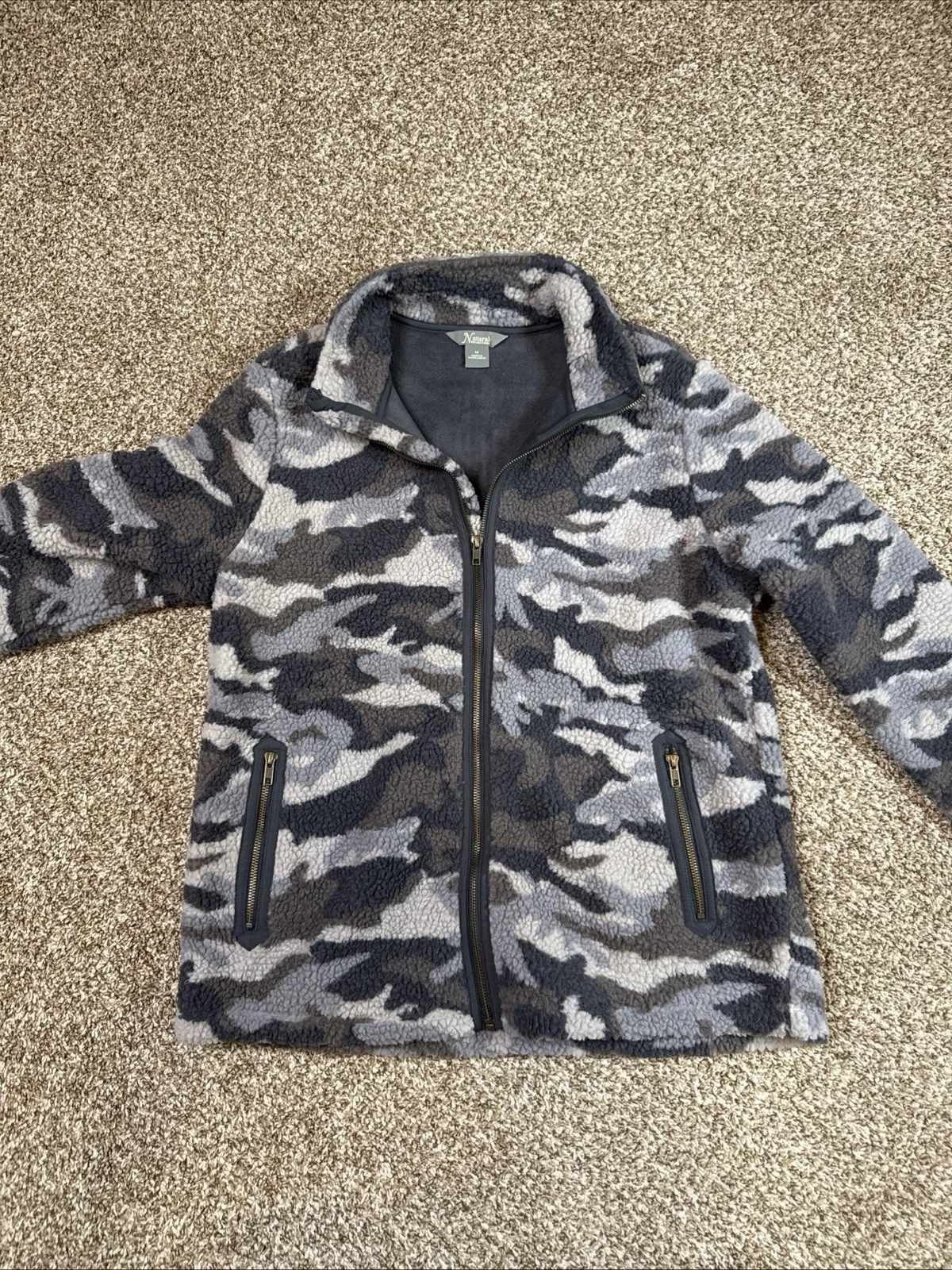 Natural Reflections Mens Camo Jacket Medium Full Zip Fleece Sherpa