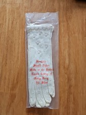 Vintage Beaded ivory Nylon Gloves-Hong Kong-Sz All Sizes-Hand Sewn