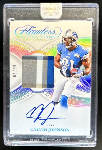 2025 Panini Flawless Calvin Johnson Distinguished Patch Auto Silver #/20 Lions