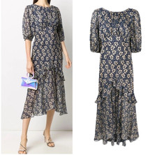 RIXO Cheryl Dress, Size L, Floral Print Silk Midi RRP £345 Floaty Bias 1930s EUC