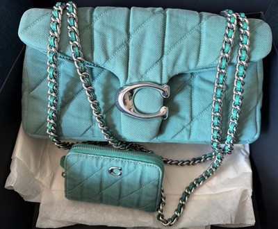 COACH Quilted Denim Teal Tabby 26 Shoulder & XBody Chain Bag CBG31 + Zip Wallet