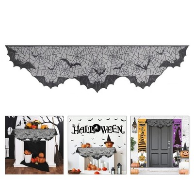 Horror Style Halloween Mantel Scarf Spiderwebs Fireplaces Scarf in Black Lace