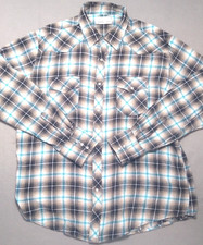 Wrangler Wrancher Pearl Snap Shirt XL 50" Men Blue Plaid Western Long Sleeve