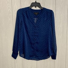 Banana Republic Blue Sheer Dot Long Sleeve Blouse Size XS