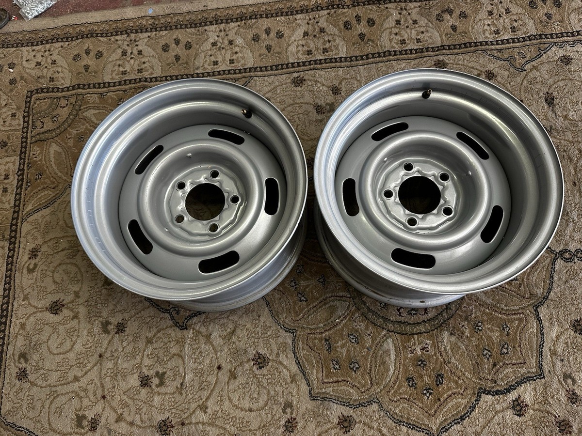 Pair Corvette Reproduction 15x8 Rally Wheel 4 1/4 Inch Backspace