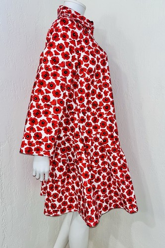 New York & Company Red Poppy Floral Pleated Drop Waist Mini Dress Size M EUC - Picture 7 of 20