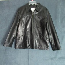 Nine West Leather Jacket Large Black Full Zip Sleek Minimalism Fall Staple Moto