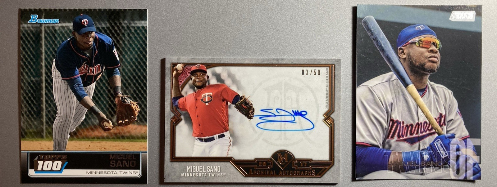 2017 Topps Museum MIGUEL SANO AUTO #AA-MSA /50 -2011 Bowman #TP40 -LOT of 3