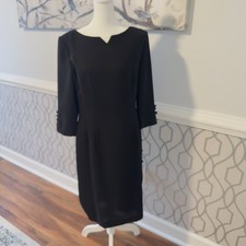 Maggie London "Little Black Dress" 3/4 Sleeve Button + 8 Side Buttons SZ 10 Line
