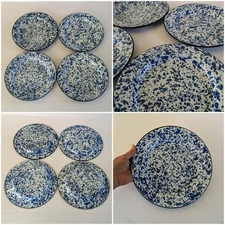 Splatter Enamelware Granitware Blue White Dinnerware Outdoor Camping Dining Gift