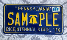 1976 Pennsylvania Bicentennial State 76 Sample License Plate 1976 Year Sticker