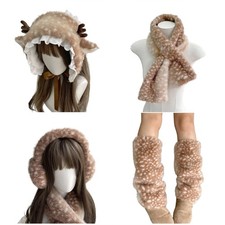 Soft Plush Elk Hairband Scarf Earmuffs Leg Covers For Kids Adults Holiday Wear