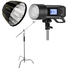 Flashpoint XPLOR 600 PRO TTL  Parabolic Quick Softbox 28"  C Stand