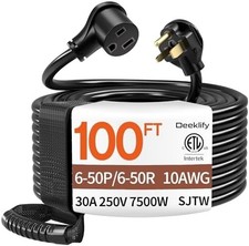 100FT 30 Amp 10 Gauge 3 Prong Welder Extension Cord, NEMA 6-50P to NEMA 6-50R, H