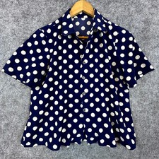 Unbranded Button Up Women S Blue Polka Dot Retro Office Casual Short Sleeve Top