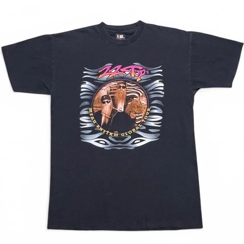 ZZ Top T-Shirt Mens Large Black Mean Rhythm Global Tour 1990s vintage concert t-shirt, vintage, size L, single stitch, B+ condition