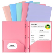 2 Pocket Folder with Prongs 5 Pack, Pastel , 1 set pcs , Pastel Color