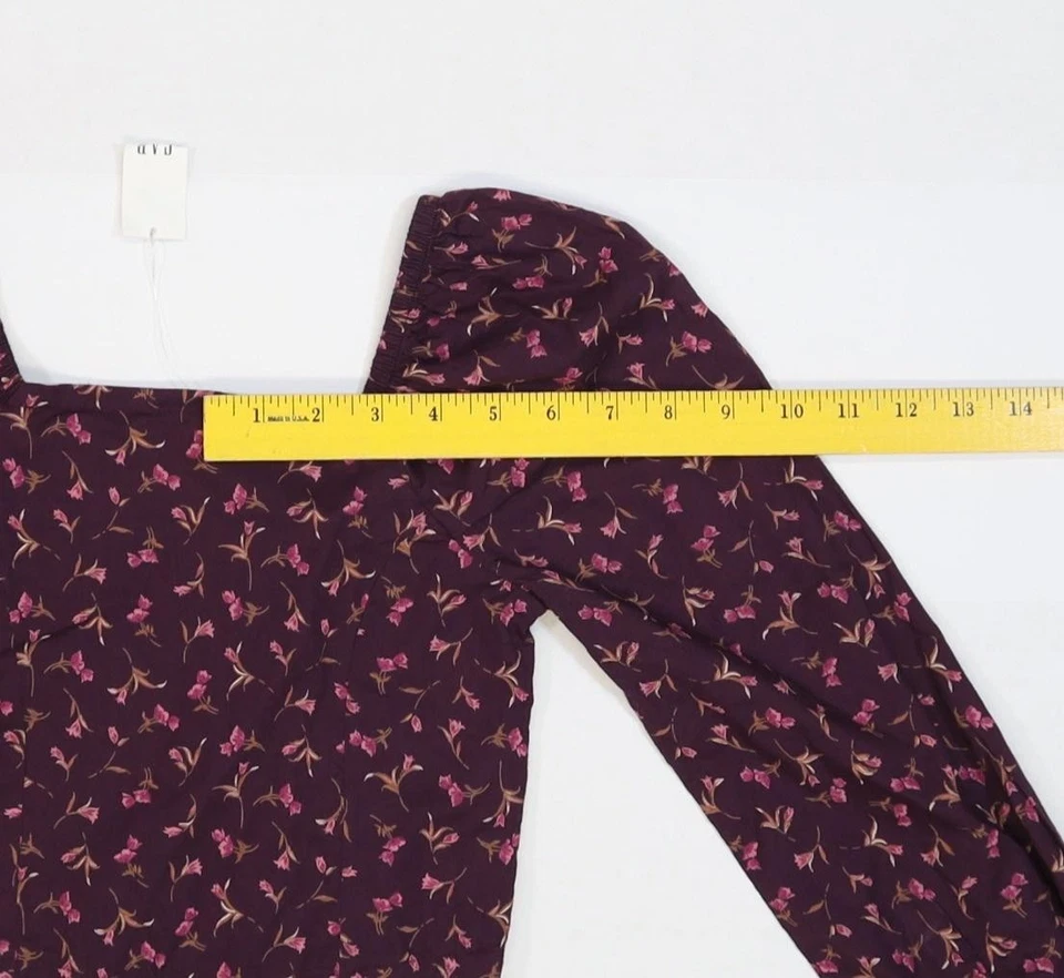 Camisa Top Gap Kids Manga Abullonada Corta Niñas Pequeña Borgoña Floral Manga Larga Foto 3 de 4