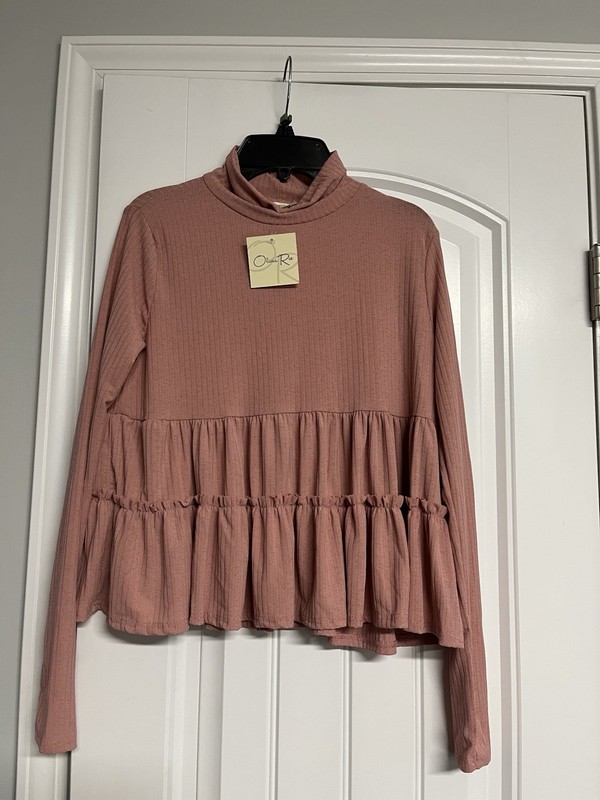 NWT Olivia Rae Women Pullover Ribbed Crop Shirt Top Mock Neck  Sz Small Pink New