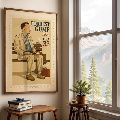 Forrest Gump Film Retro Stempel Kunstdruck | Vintage Filmposter | Leinwand & gerahmt
