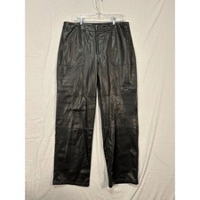 Fashion Nova Women Black Faux Leather Cargo Pants High Rise Straight Leg XL