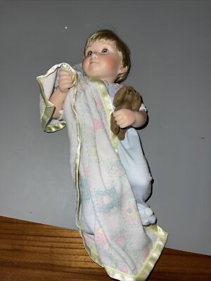 Ashton Drake 1997 12'' Porcelain Cloth Baby Boy Tuck Me in Mommy by Titus Tomescu