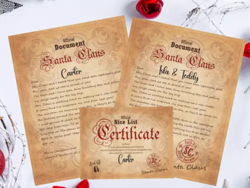 Personalised Letter From Santa Claus Nice List Certificate Xmas Stocking Filler