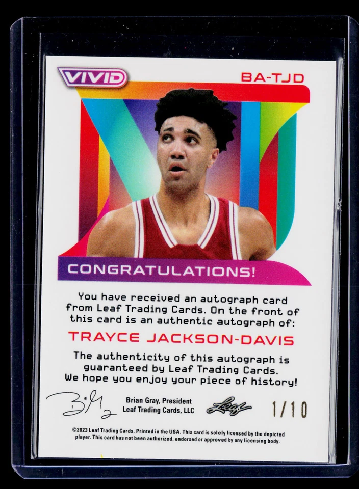 2022-23 Leaf Vivid #BA-TJD Trayce Jackson-Davis Orange 1/10 - Image 2 of 2