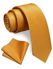 2.4" Slim Necktie and Handkerchief Set For Men Solid Skinny Tie Set Dark Gold