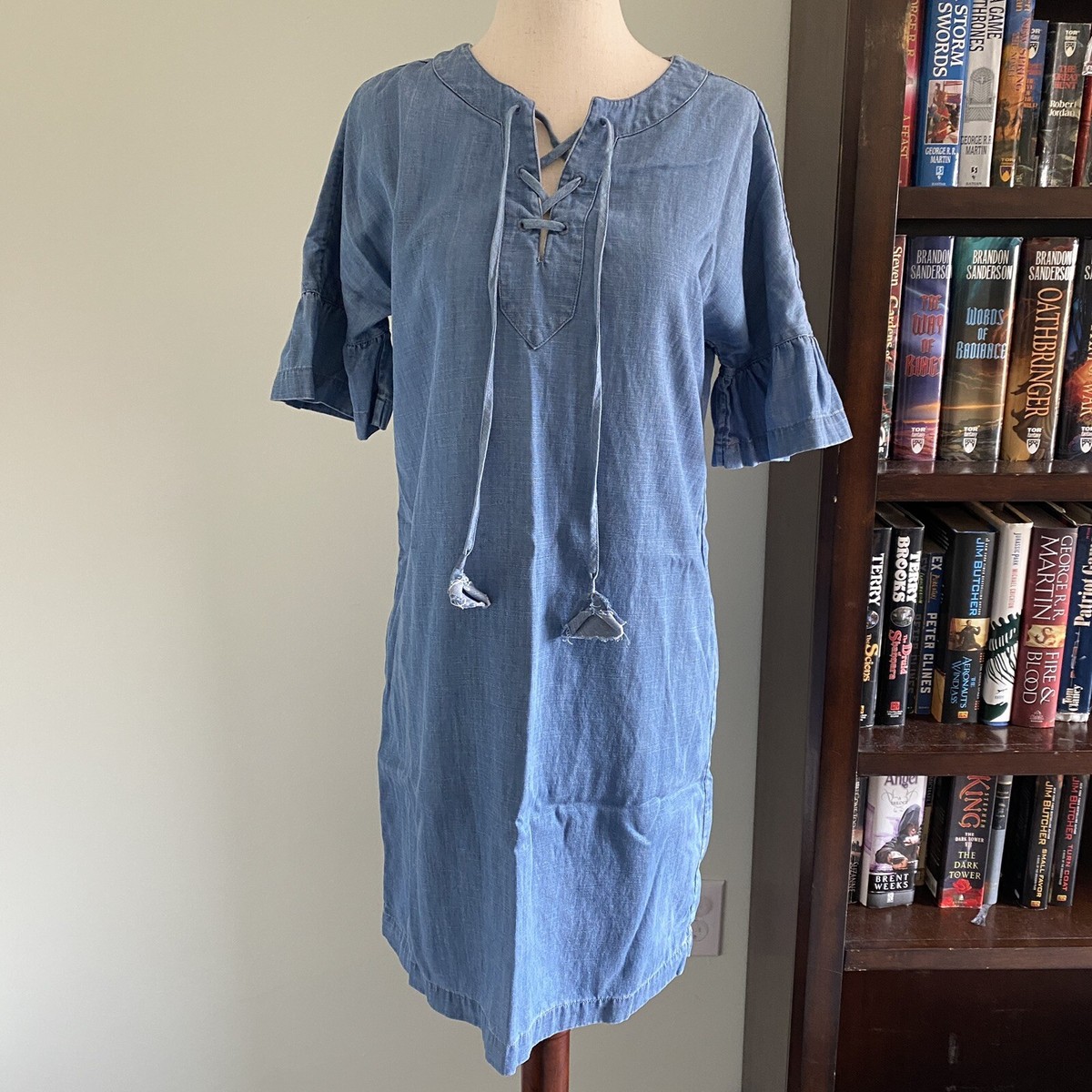 white christmas dresses Vérane Blue Belted Denim Mini Dress L / Blue main image 1