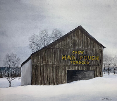 Original Gouache Painting 'Barn with Mail Pouch Adv.' by PA artist David Young