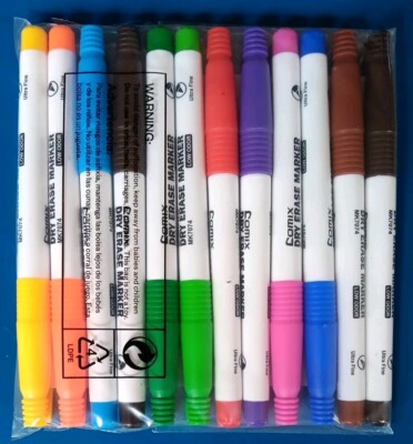 Dry Erase Markers New Low Odor Slim Fine Comix Multiple Colors 12 Count