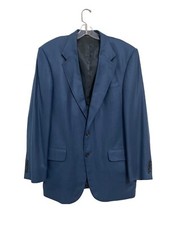 Oscar de la Renta 42L Blue 100 Silk Woven 2 Button Blazer Jacket Sport Coat