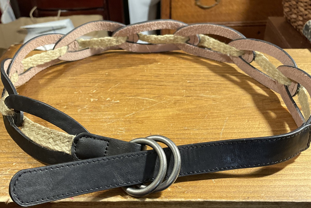 NWOT Nine West Ladies S Black Leather & Jute Woven Belt  display picture 1