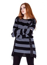 Vixxsin Pullover Esmerelda Grau Strickpulli Gothic Longpullover Gestreift Grunge