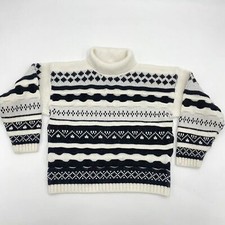 Vintage Sweater Child 3-D Knit Textured Black White Turtleneck Kid Girl Boy Fun