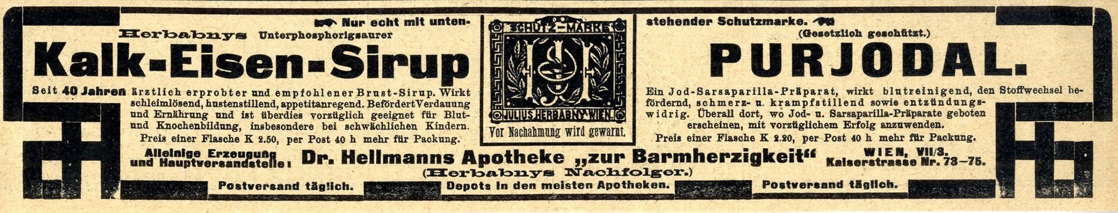 Dr.Hellmanns Aoptheke "zur Barmherzigkeit" Wien Kaiserstrasse Ad 1910