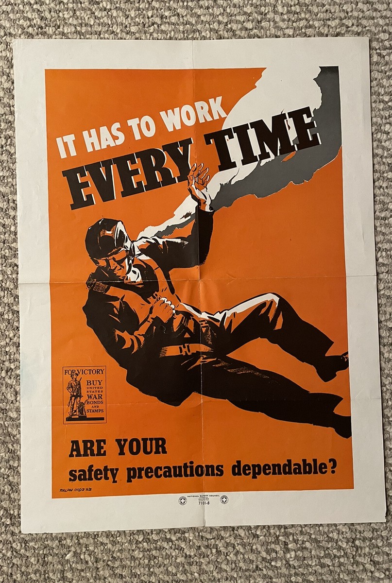 Original WWII Parachute Manufacturer Factory Safety Poster By NSC