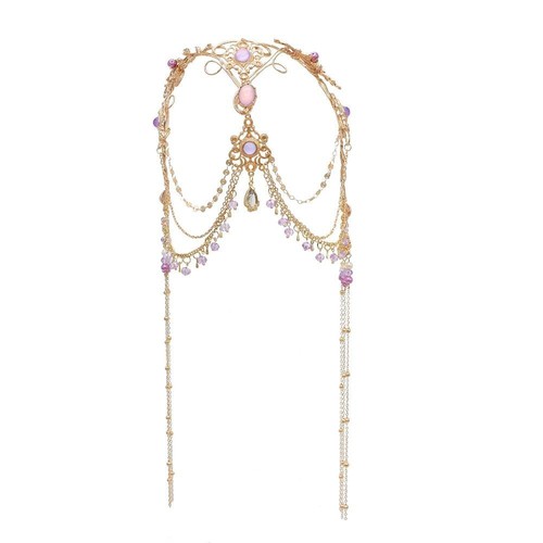 Tassel Purple Crystal Head Chain Crown Wedding Headband Headdress - Picture 16 of 17