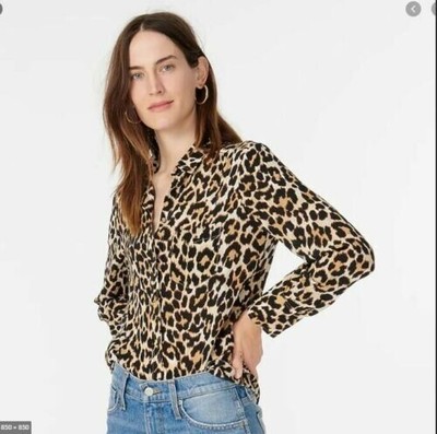 J.Crew Leopard 100% Silk Shirt Blouse 4 NWOT