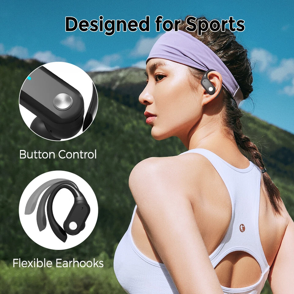 Wireless Headphones Bluetooth 5.3 Earphones Earhook Headset Noise Cancelling Mic - image 2 of 4