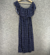 Soprano Dress Women S Blue Striped Maxi Long Short Sleeve Rayon Casual