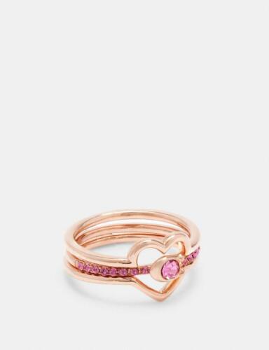 NWT Coach Boxed Heart Ring Set Gold Tone, Pink Stones Size 7 Great Gift!  - Afbeelding 1 van 6