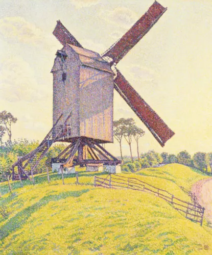 Theo Van Rysselberghe "Kalf Mill" belgian impressionist summer Brown Artwork