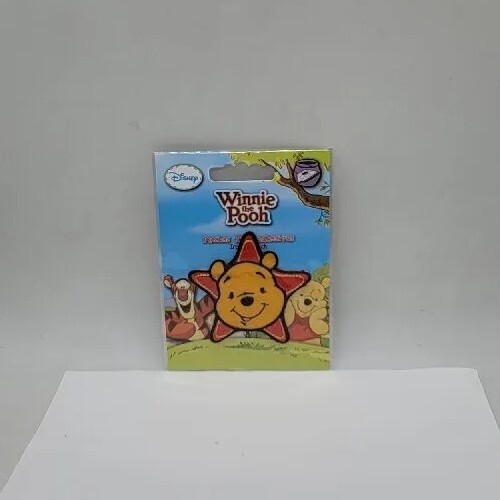 Disney Winnie The Pooh Iron-On Patch: Pooh's Head in Red Star w/Tongue Out Ship - Picture 11 of 11