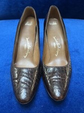Marshall Fields Chicago Brown Croco Leather Slim Heels Shoes 36.5/ 6.5 Italy VTG