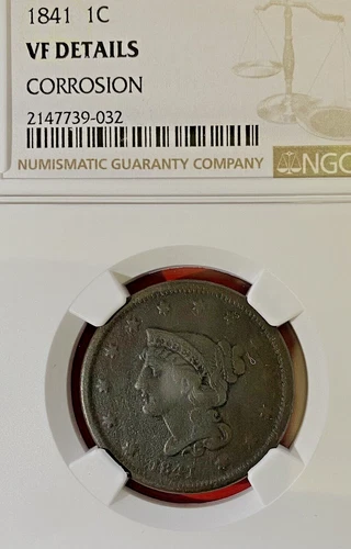 NGC-VF! 1841 BRAIDED HAIR LARGE CENT