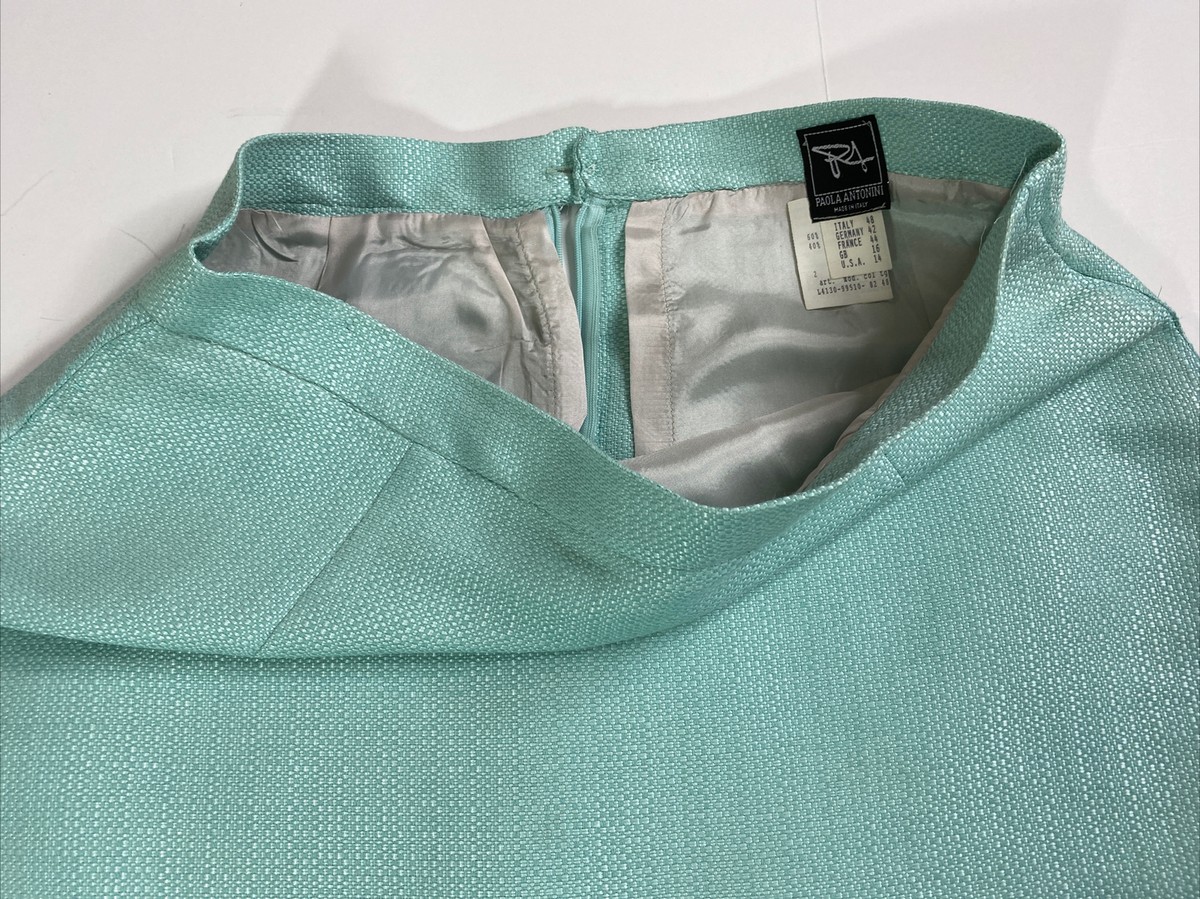 Paola Antonini Italy Skirt Size 14 Vtg Teal Classic Pencil Lined