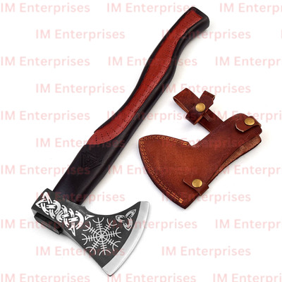 HAND FORGED CORBEN STEEL AXE/HATCHED ENGRAVED BEARDED VIKING AXE + PURE L-SHEATH